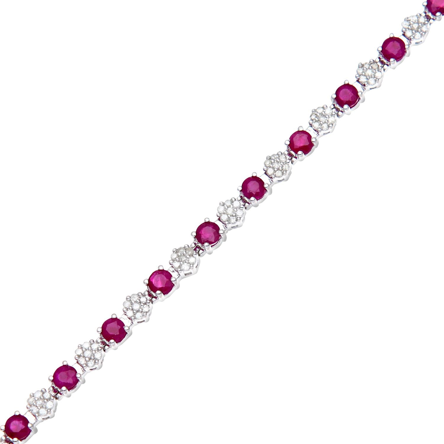 9ct White Gold  0.63ct Diamond 3.52ct Ruby Cluster Tennis Bracelet - PBCAXL02516WRU