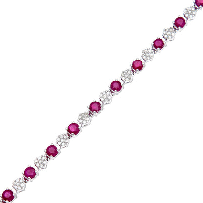 9ct White Gold  0.63ct Diamond 3.52ct Ruby Cluster Tennis Bracelet - PBCAXL02516WRU