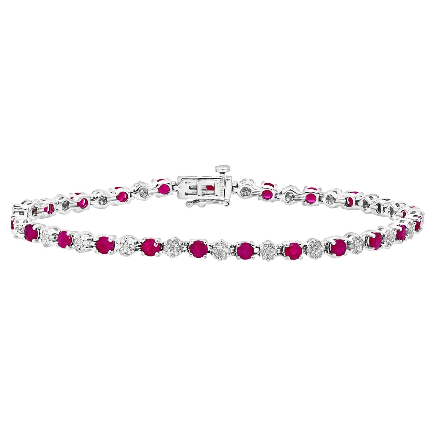 9ct White Gold  0.63ct Diamond 3.52ct Ruby Cluster Tennis Bracelet - PBCAXL02516WRU