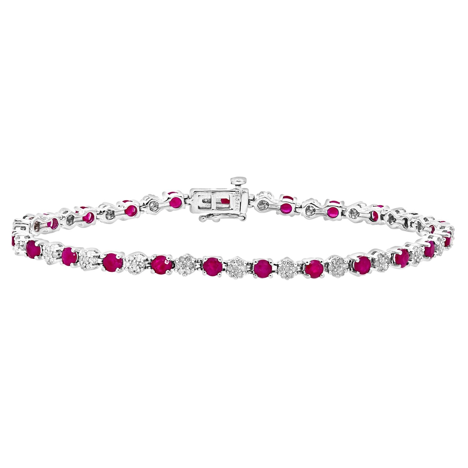 9ct White Gold  0.63ct Diamond 3.52ct Ruby Cluster Tennis Bracelet - PBCAXL02516WRU