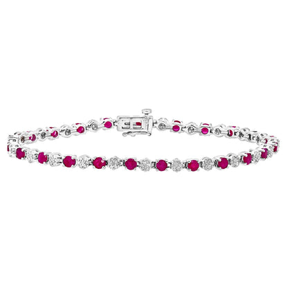 9ct White Gold  0.63ct Diamond 3.52ct Ruby Cluster Tennis Bracelet - PBCAXL02516WRU