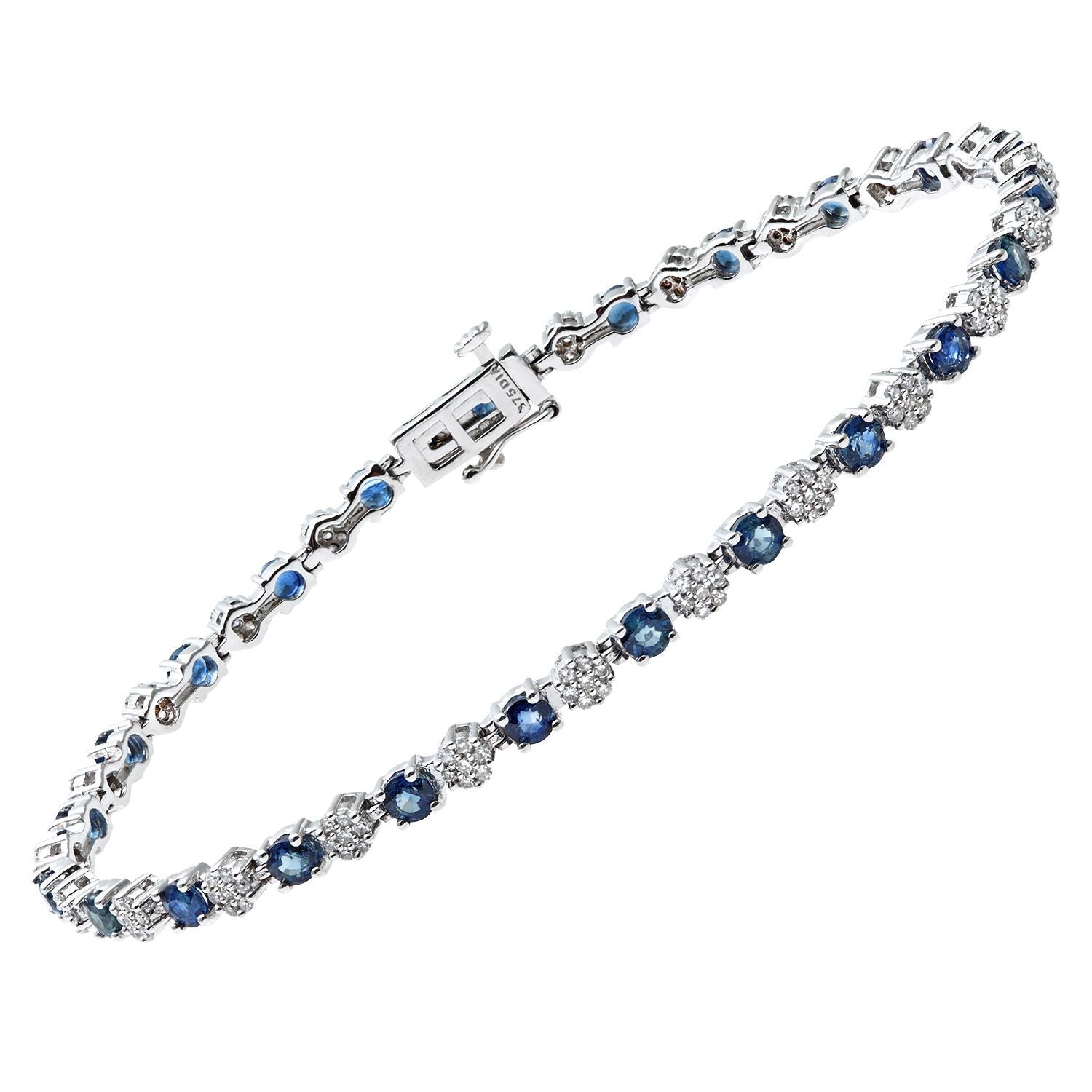 9ct White Gold  Diamond Blue Sapphire Cluster Tennis Bracelet - PBCAXL02516WSA