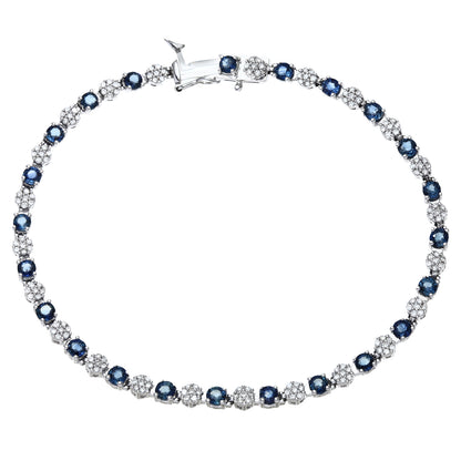 9ct White Gold  Diamond Blue Sapphire Cluster Tennis Bracelet - PBCAXL02516WSA