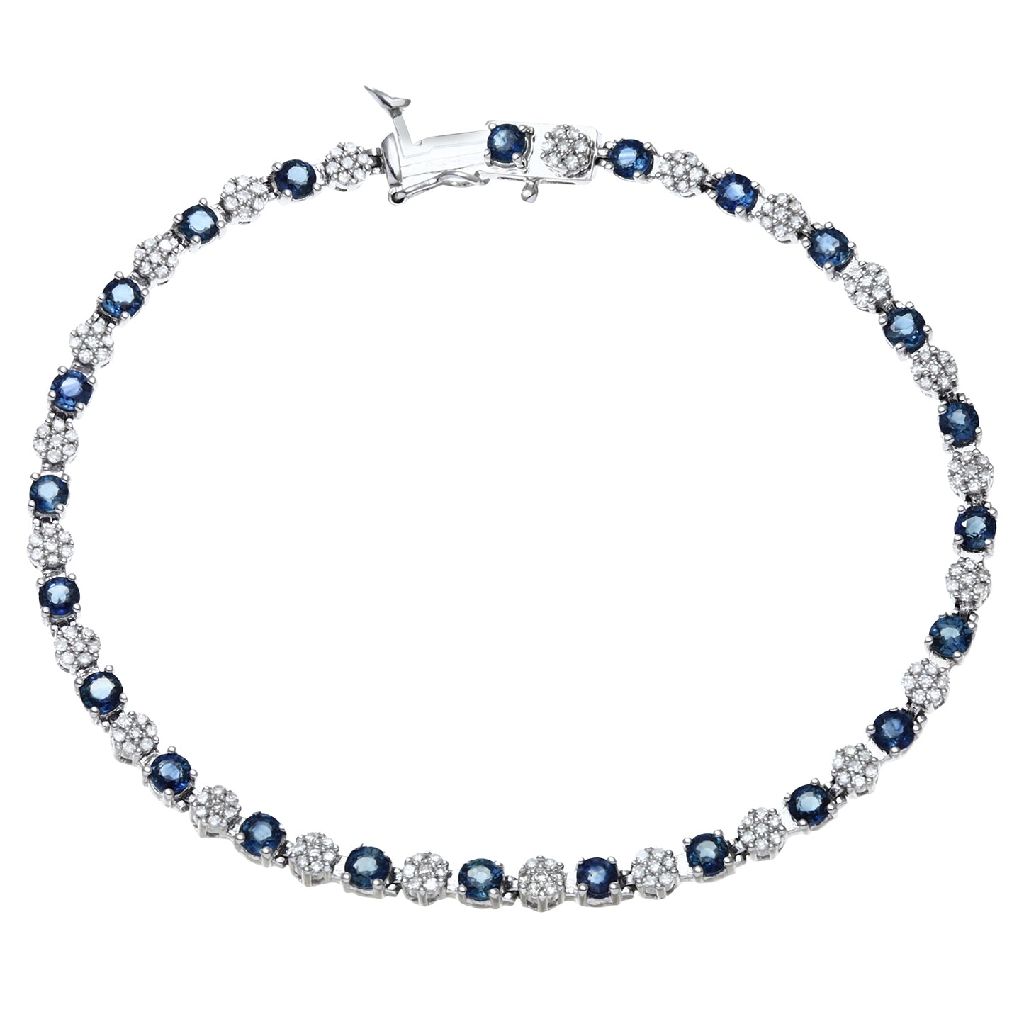 9ct White Gold  Diamond Blue Sapphire Cluster Tennis Bracelet - PBCAXL02516WSA