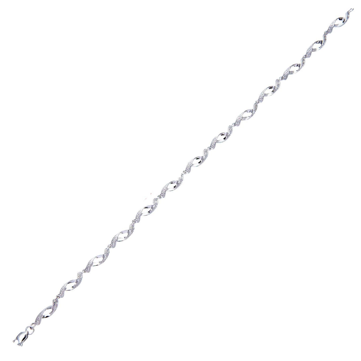 9ct White Gold  Round 5pts Diamond Twist Eyelet Link Bracelet - PBCAXL02563W