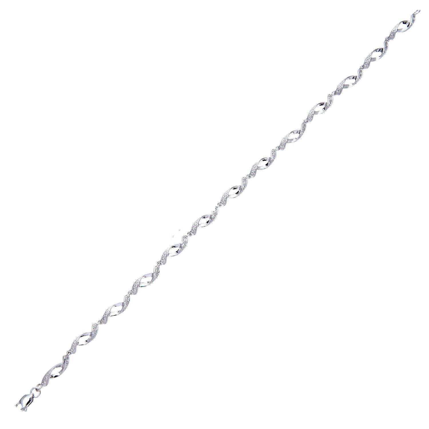 9ct White Gold  Round 5pts Diamond Twist Eyelet Link Bracelet - PBCAXL02563W