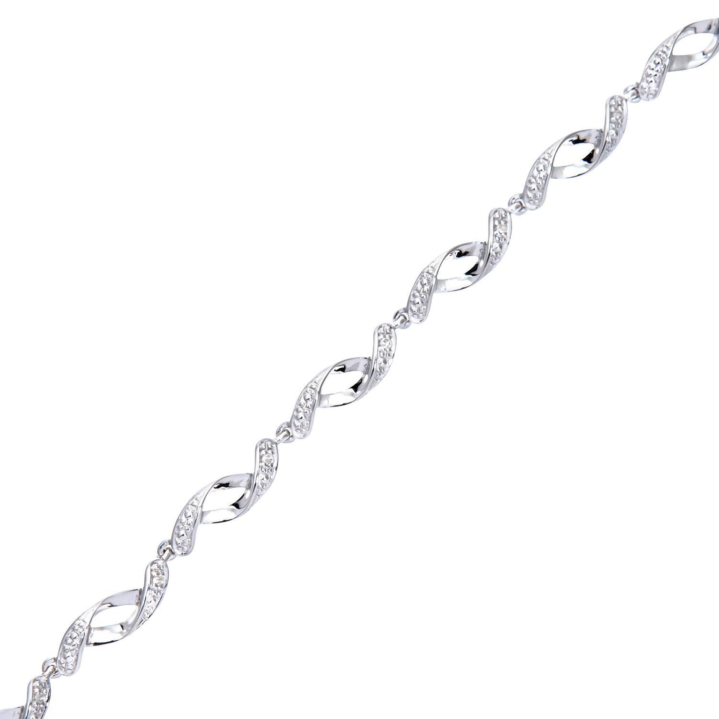 9ct White Gold  Round 5pts Diamond Twist Eyelet Link Bracelet - PBCAXL02563W