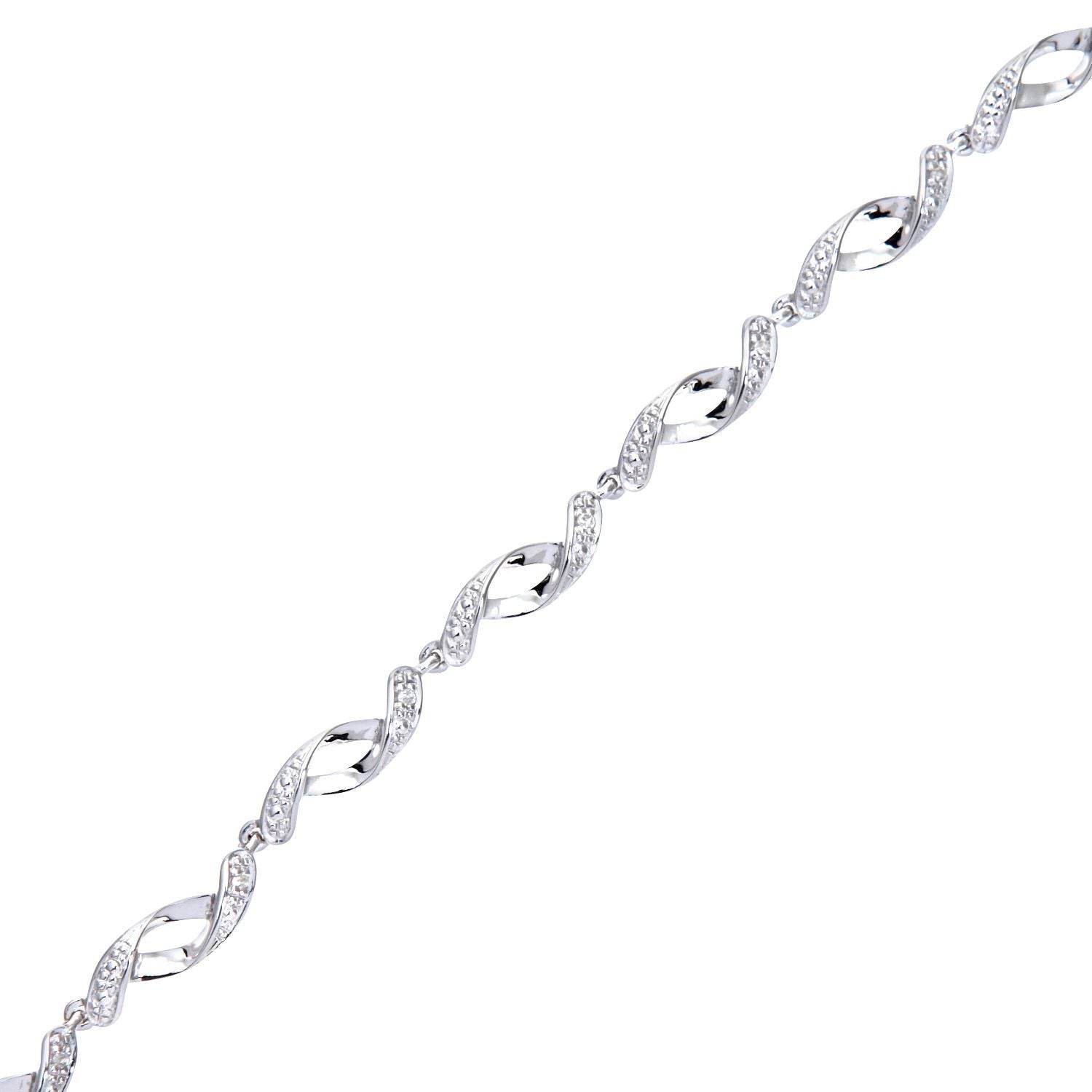 9ct White Gold  Round 5pts Diamond Twist Eyelet Link Bracelet - PBCAXL02563W