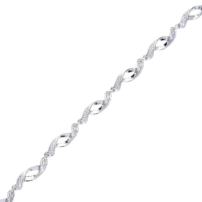 9ct White Gold  Round 5pts Diamond Twist Eyelet Link Bracelet - PBCAXL02563W
