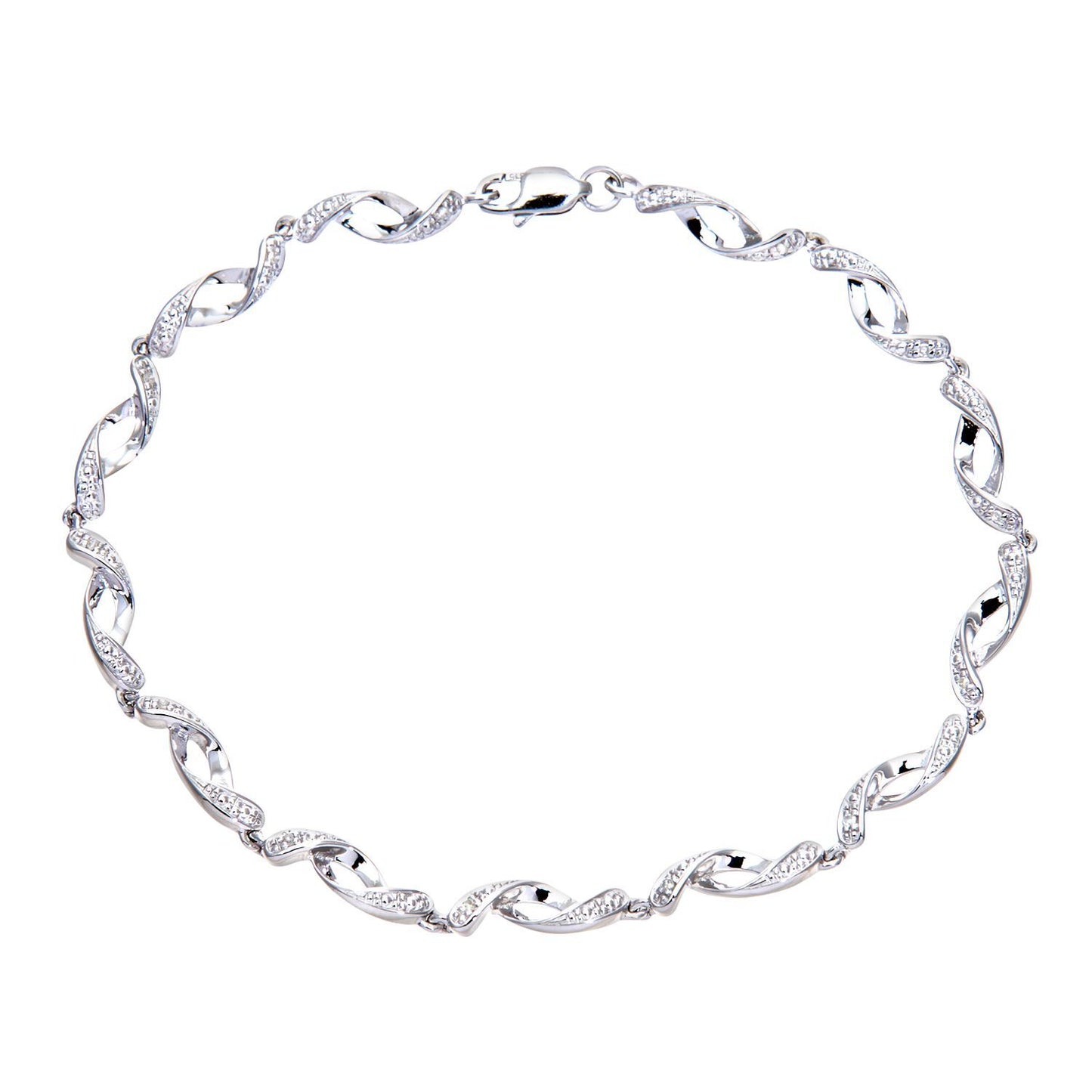 9ct White Gold  Round 5pts Diamond Twist Eyelet Link Bracelet - PBCAXL02563W