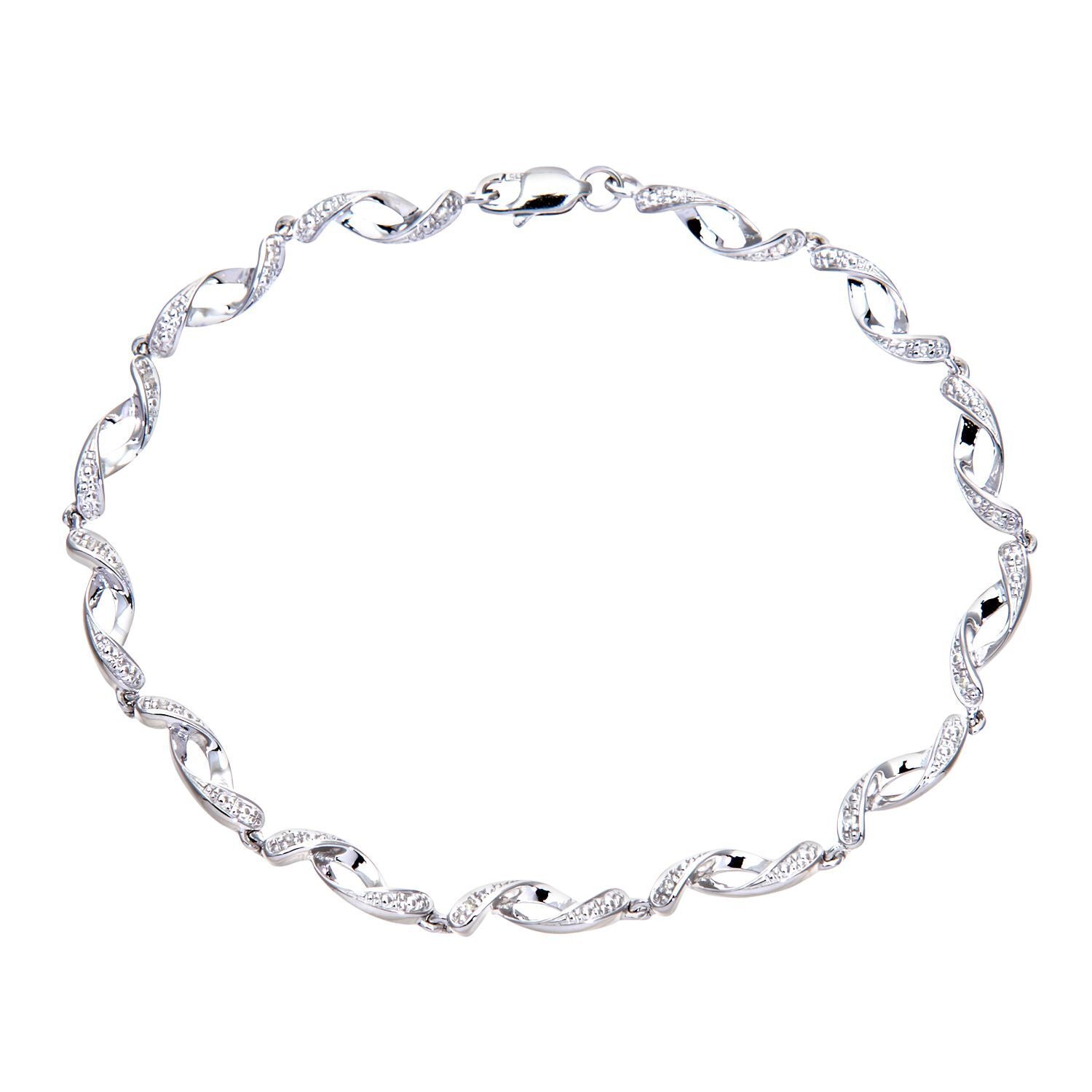 9ct White Gold  Round 5pts Diamond Twist Eyelet Link Bracelet - PBCAXL02563W