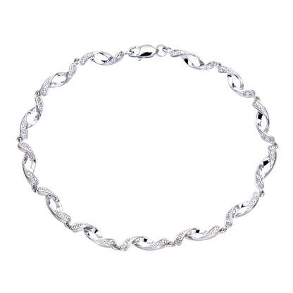 9ct White Gold  Round 5pts Diamond Twist Eyelet Link Bracelet - PBCAXL02563W