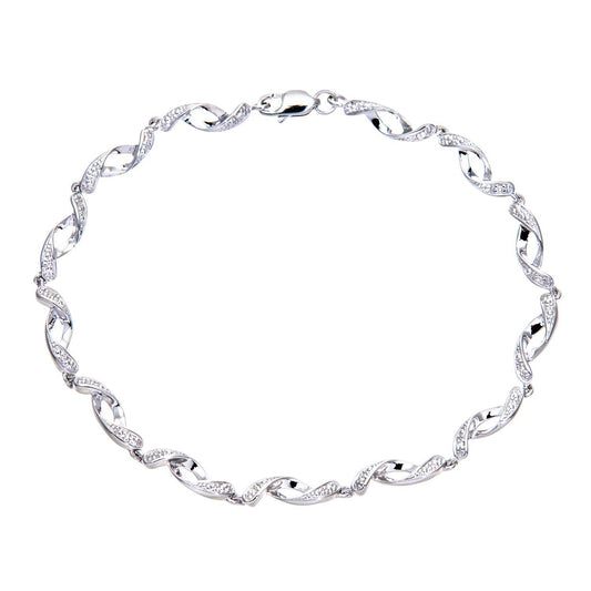 9ct White Gold  Round 5pts Diamond Twist Eyelet Link Bracelet - PBCAXL02563W