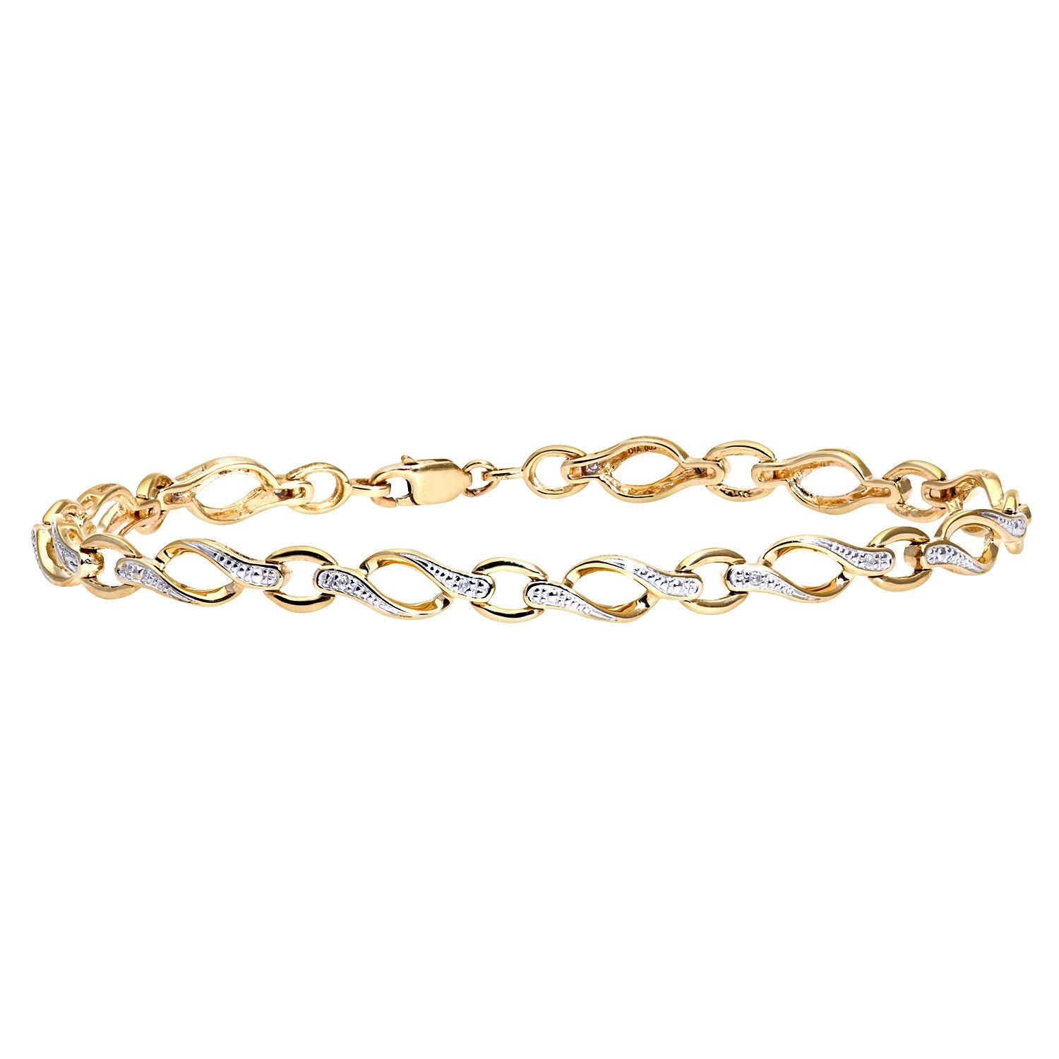 9ct Gold  Round 5pts Diamond Twist Eyelet Link Bracelet - PBCAXL02645Y