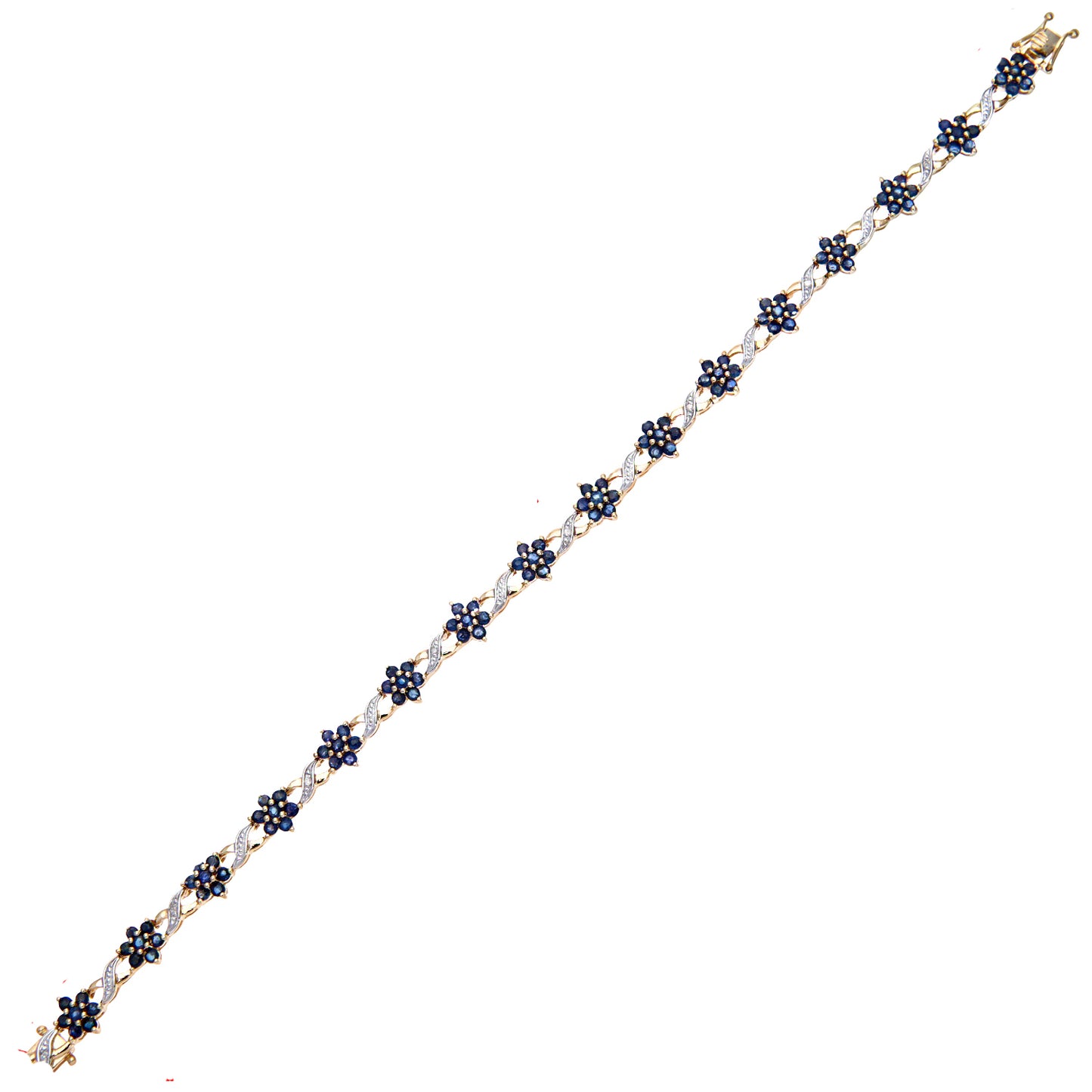 9ct Gold  3.5pts Diamond 4.14ct Sapphire Flower Cluster Bracelet - PBCAXL02648YSA