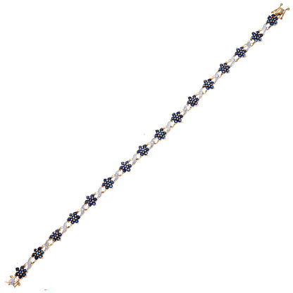 9ct Gold  3.5pts Diamond 4.14ct Sapphire Flower Cluster Bracelet - PBCAXL02648YSA
