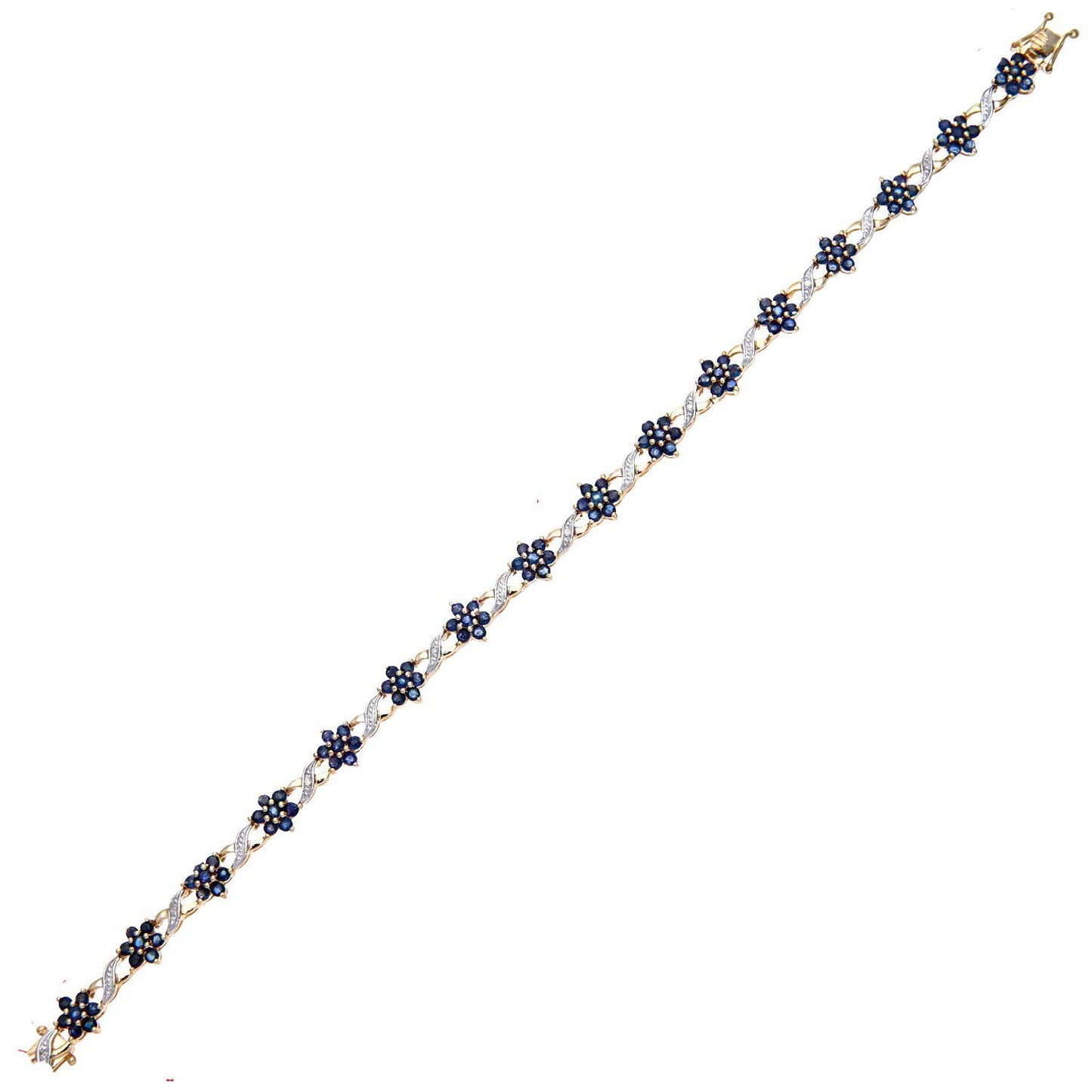 9ct Gold  3.5pts Diamond 4.14ct Sapphire Flower Cluster Bracelet - PBCAXL02648YSA