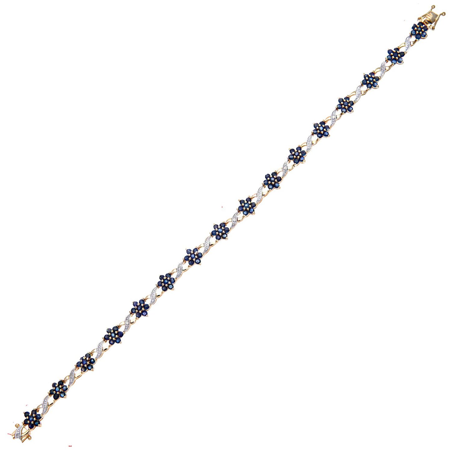 9ct Gold  3.5pts Diamond 4.14ct Sapphire Flower Cluster Bracelet - PBCAXL02648YSA