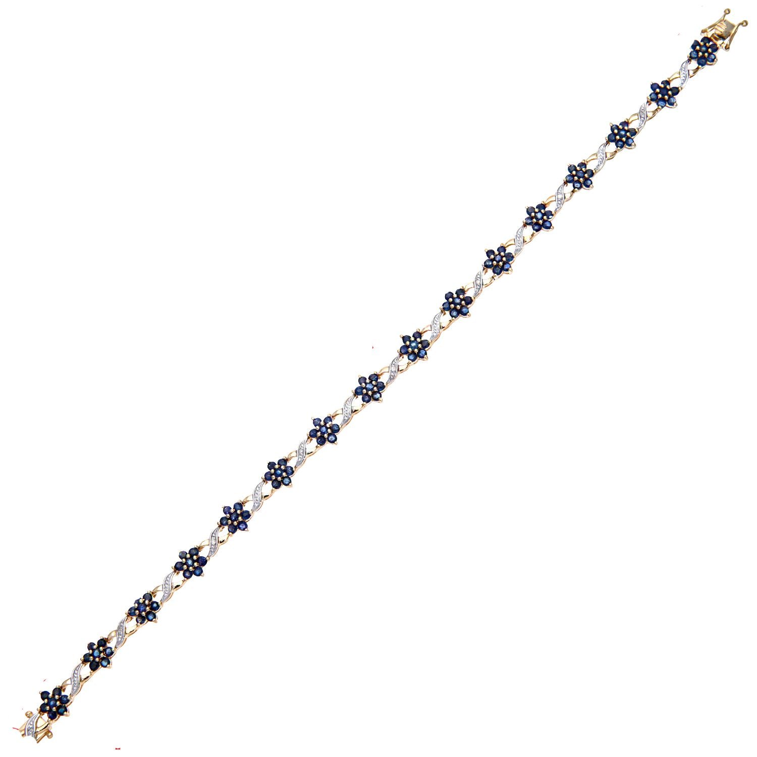 9ct Gold  3.5pts Diamond 4.14ct Sapphire Flower Cluster Bracelet - PBCAXL02648YSA