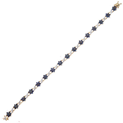 9ct Gold  3.5pts Diamond 4.14ct Sapphire Flower Cluster Bracelet - PBCAXL02648YSA