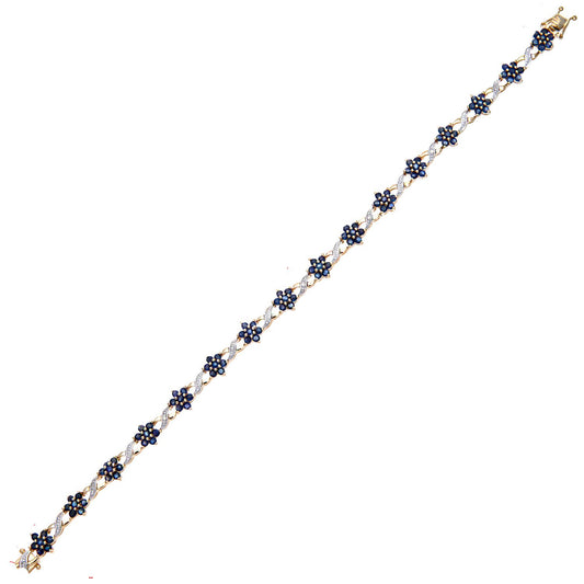 9ct Gold  3.5pts Diamond 4.14ct Sapphire Flower Cluster Bracelet - PBCAXL02648YSA