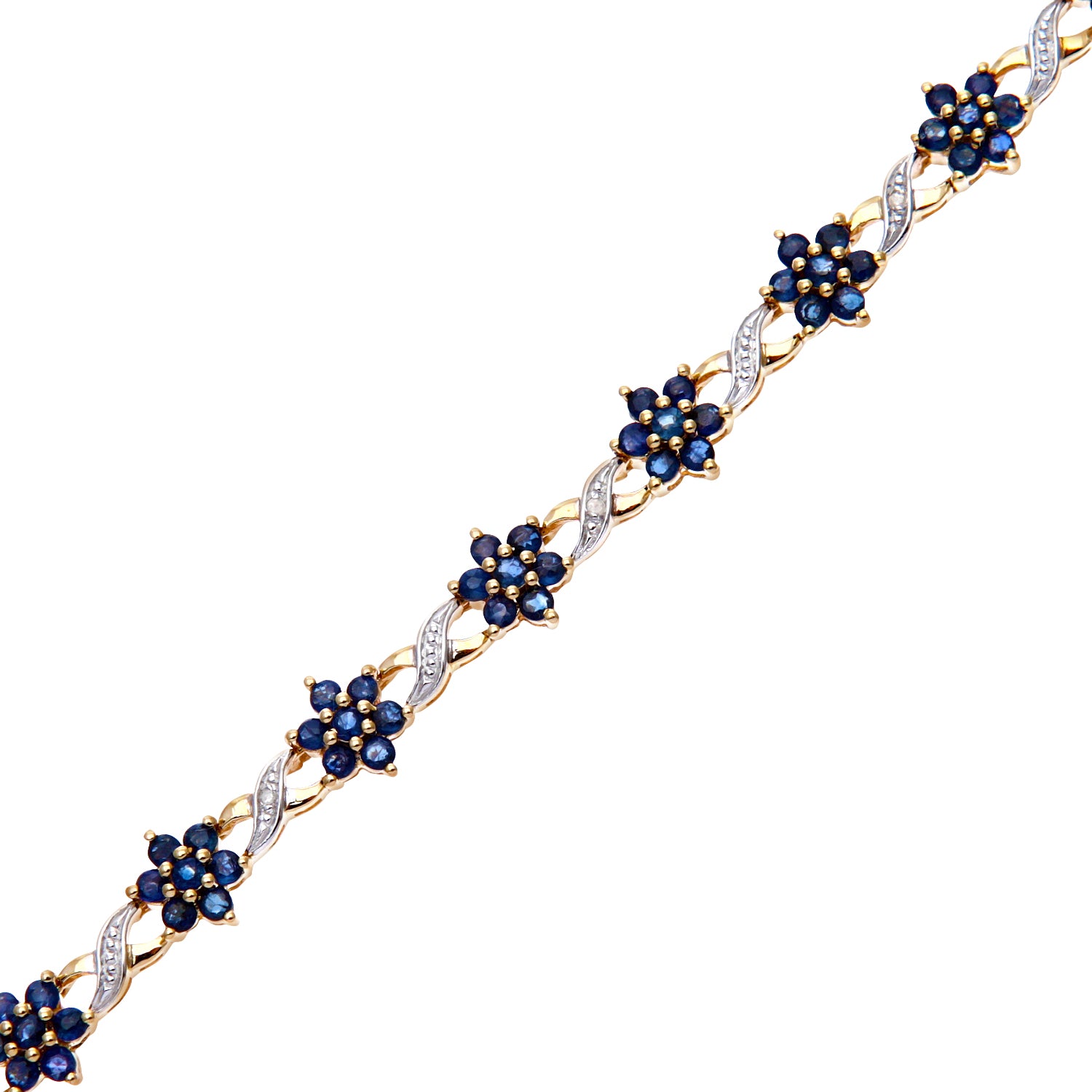 9ct Gold  3.5pts Diamond 4.14ct Sapphire Flower Cluster Bracelet - PBCAXL02648YSA