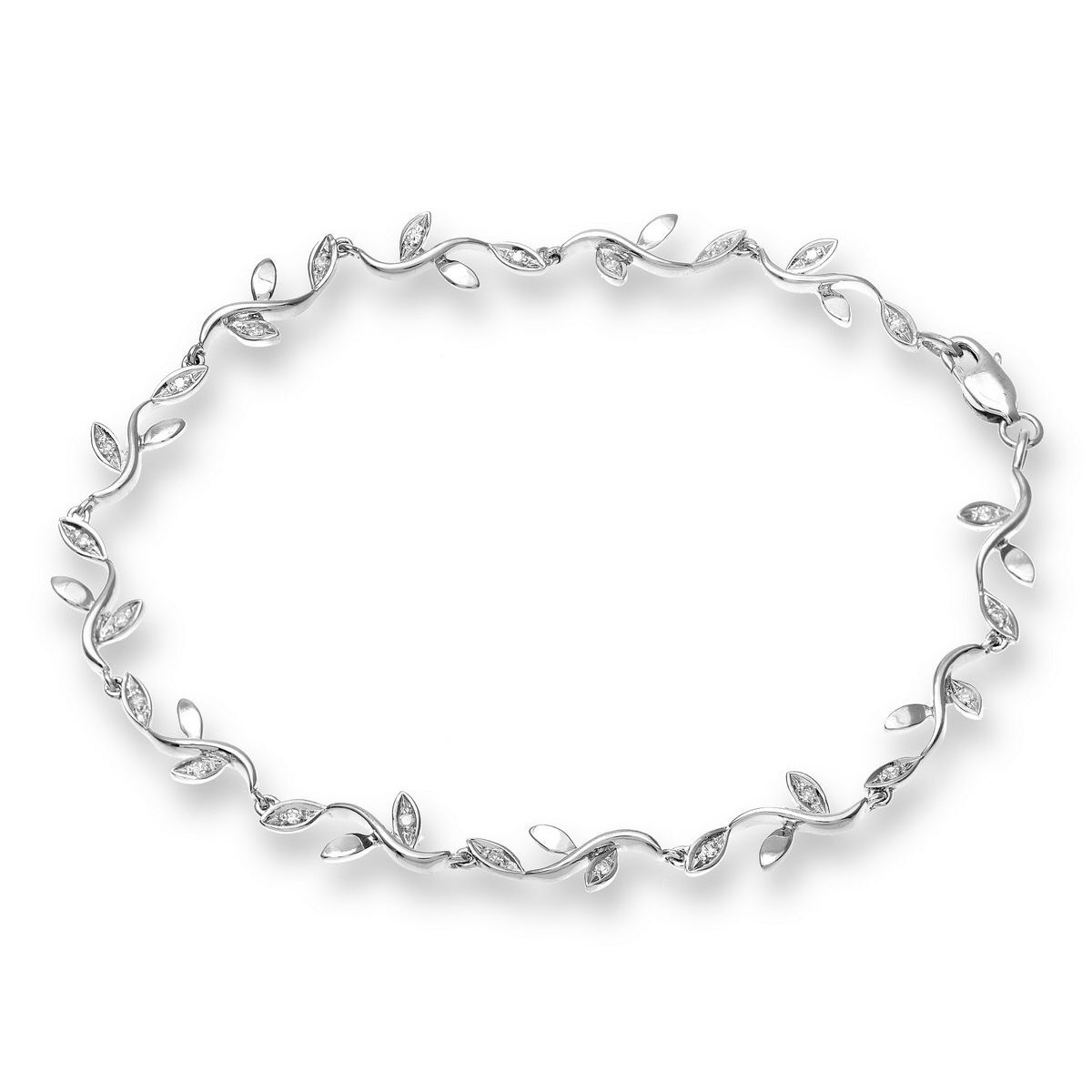 9ct White Gold  10pts Diamond Leaf Olive Branch Link Bracelet - PBCAXL02656W