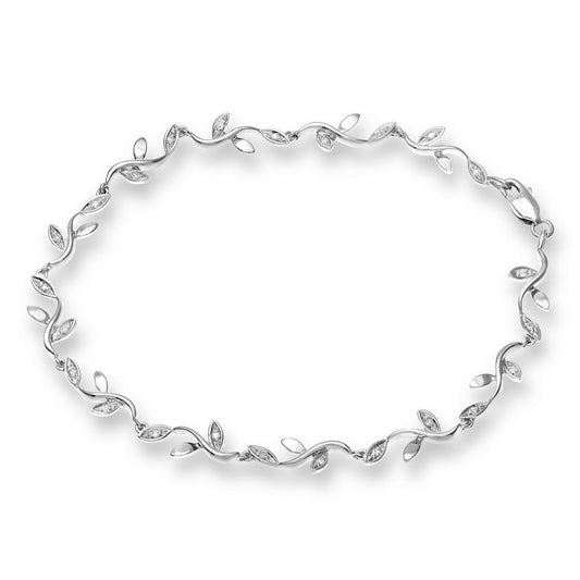 9ct White Gold  10pts Diamond Leaf Olive Branch Link Bracelet - PBCAXL02656W