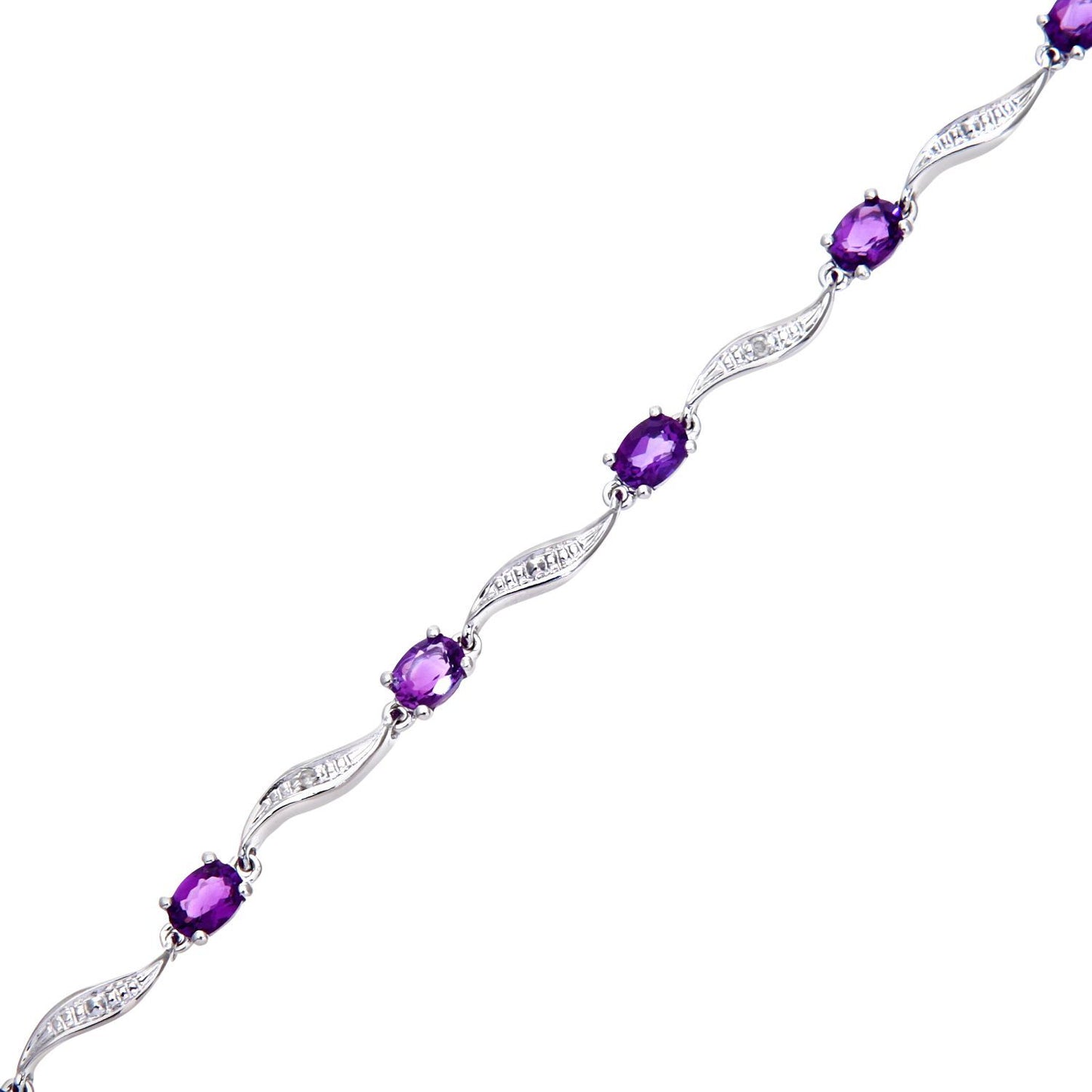 9ct White Gold  Diamond Oval Amethyst Wavy Ribbon Bracelet - PBCAXL02772WAM