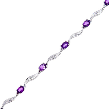 9ct White Gold  Diamond Oval Amethyst Wavy Ribbon Bracelet - PBCAXL02772WAM