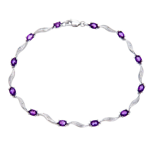 9ct White Gold  Diamond Oval Amethyst Wavy Ribbon Bracelet - PBCAXL02772WAM