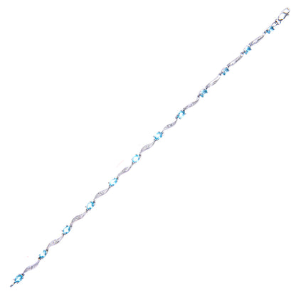 9ct White Gold  Diamond Oval Blue Topaz Wavy Ribbon Bracelet - PBCAXL02772WBT