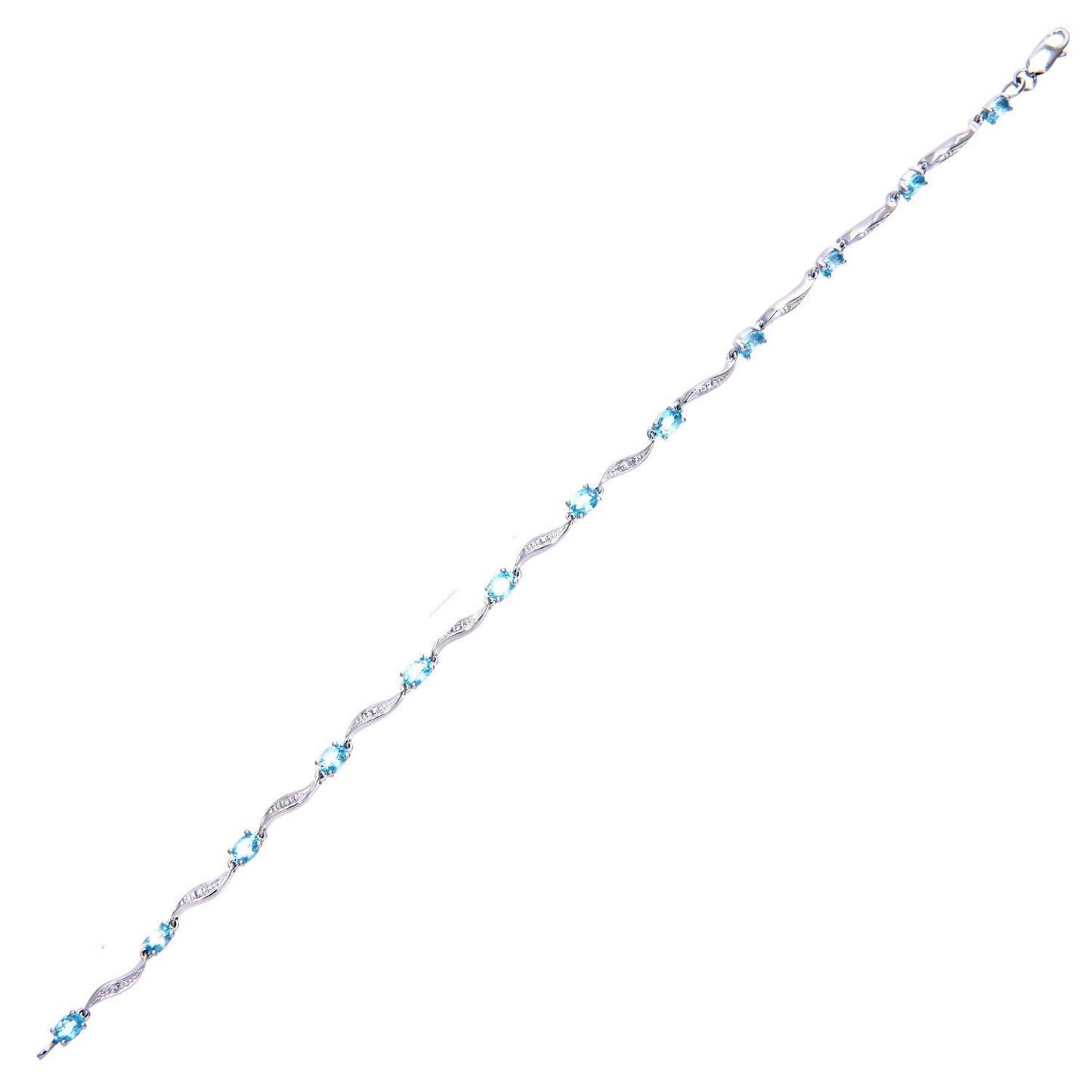 9ct White Gold  Diamond Oval Blue Topaz Wavy Ribbon Bracelet - PBCAXL02772WBT
