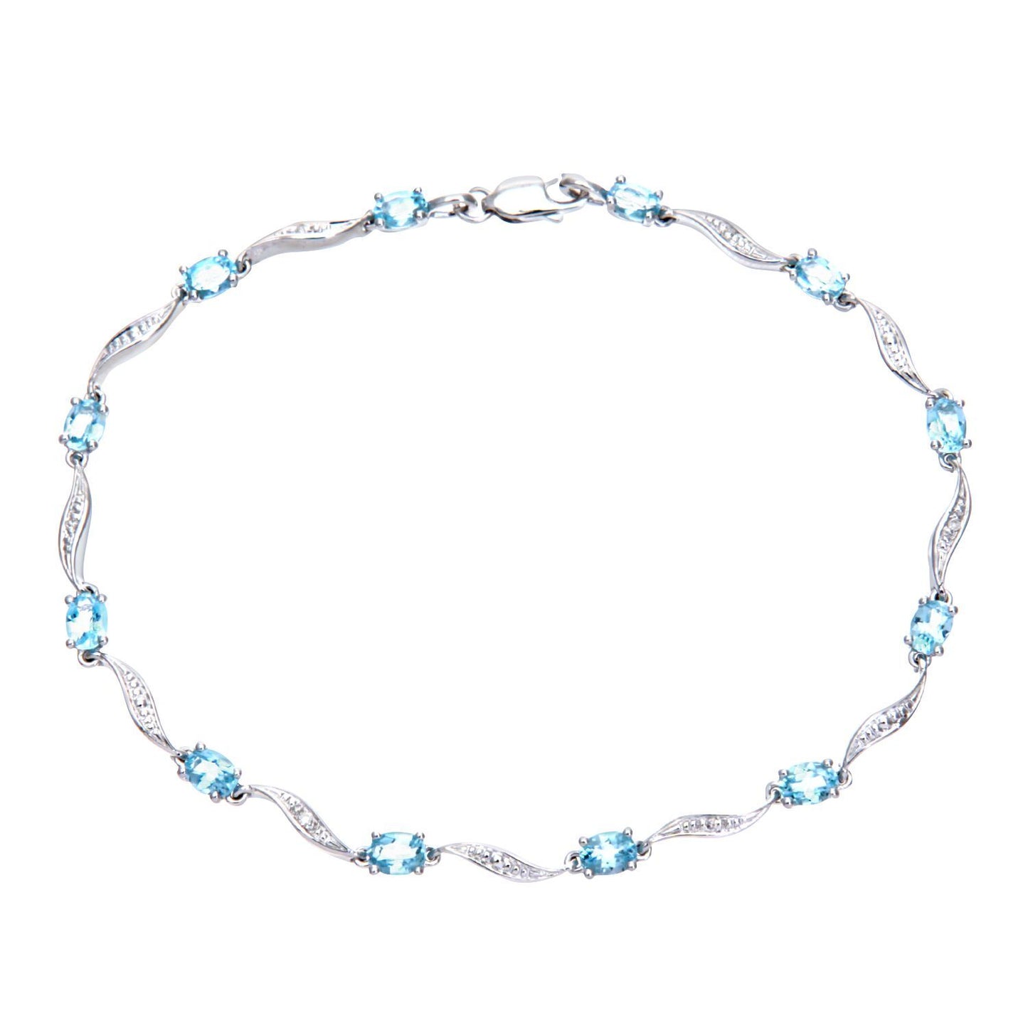 9ct White Gold  Diamond Oval Blue Topaz Wavy Ribbon Bracelet - PBCAXL02772WBT