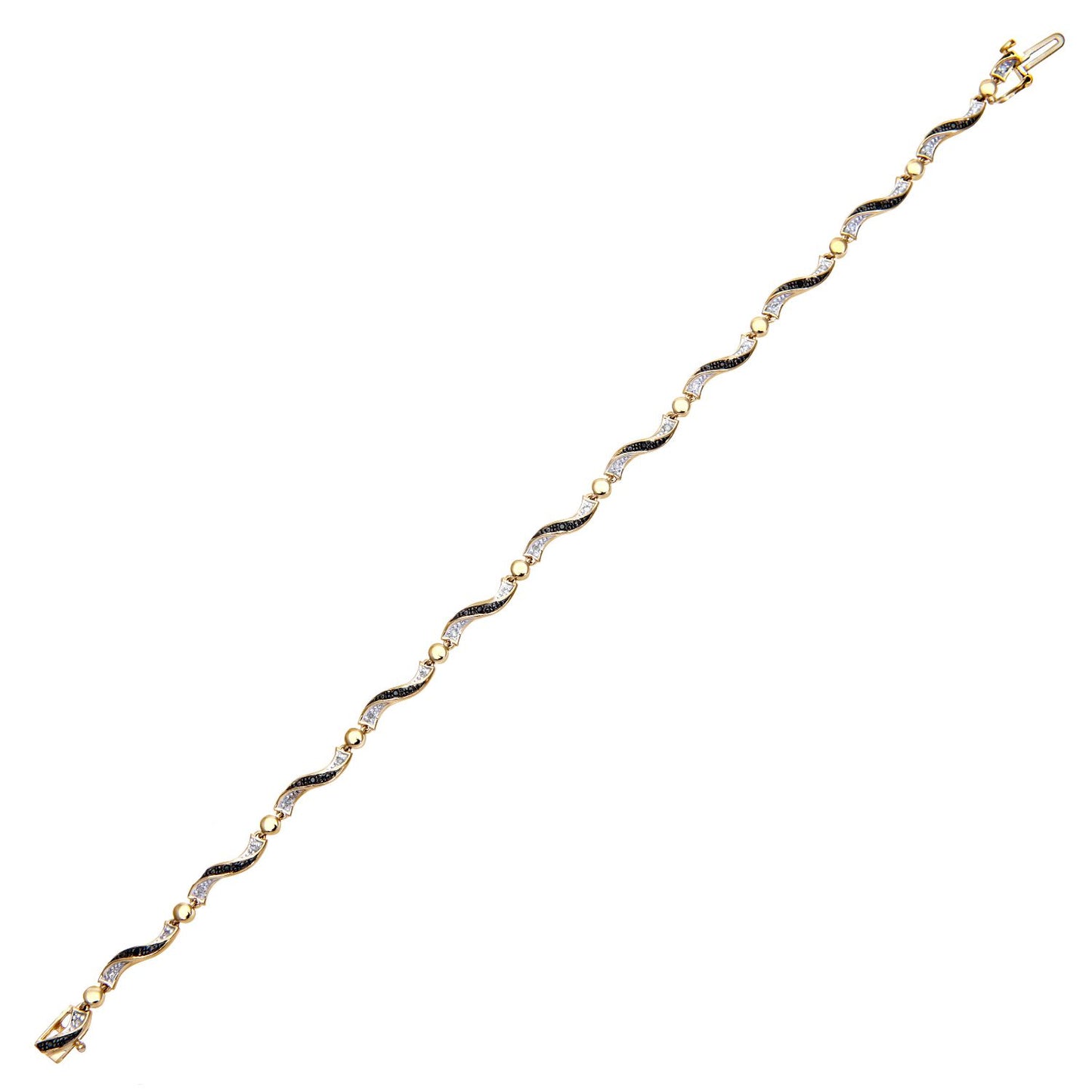 9ct Gold  10pts Diamond Ball & Ribbon Candy Twist Link Bracelet - PBCAXL02783YBlkDia