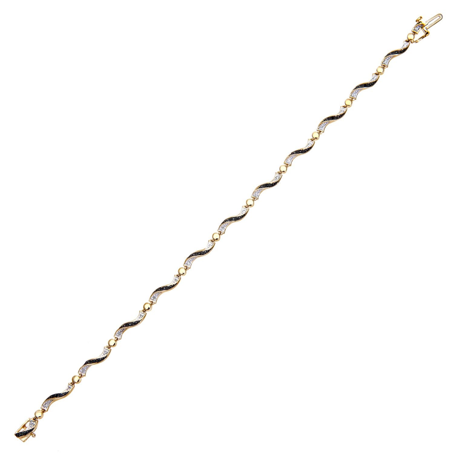 9ct Gold  10pts Diamond Ball & Ribbon Candy Twist Link Bracelet - PBCAXL02783YBlkDia