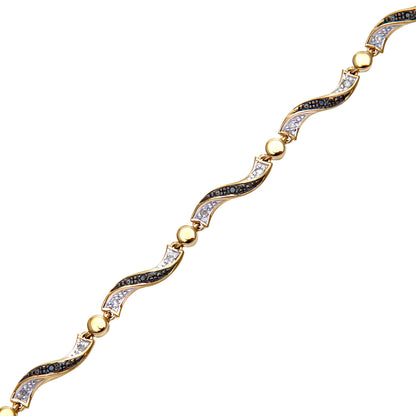 9ct Gold  10pts Diamond Ball & Ribbon Candy Twist Link Bracelet - PBCAXL02783YBlkDia