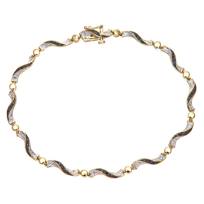 9ct Gold  10pts Diamond Ball & Ribbon Candy Twist Link Bracelet - PBCAXL02783YBlkDia