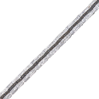9ct White Gold  1/3ct Diamond Humbug Striped Candy Link Bracelet - PBCAXL02862WBlkDia