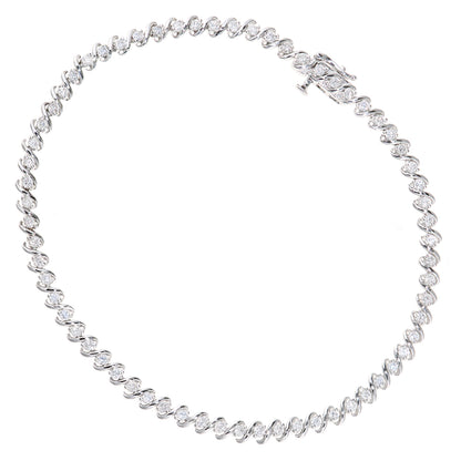 9ct White Gold  1.15ct Diamond Spiral Cord 2 Claw Tennis Bracelet - PBCAXL03267W