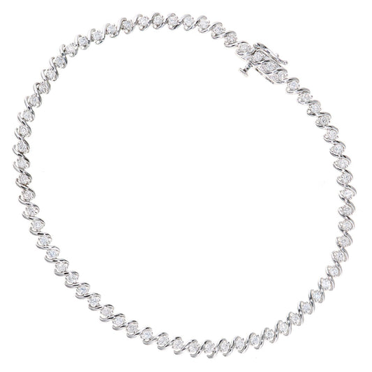 9ct White Gold 1.15ct Diamond Spiral Cord 2 Claw Tennis Bracelet - PBCAXL03267W