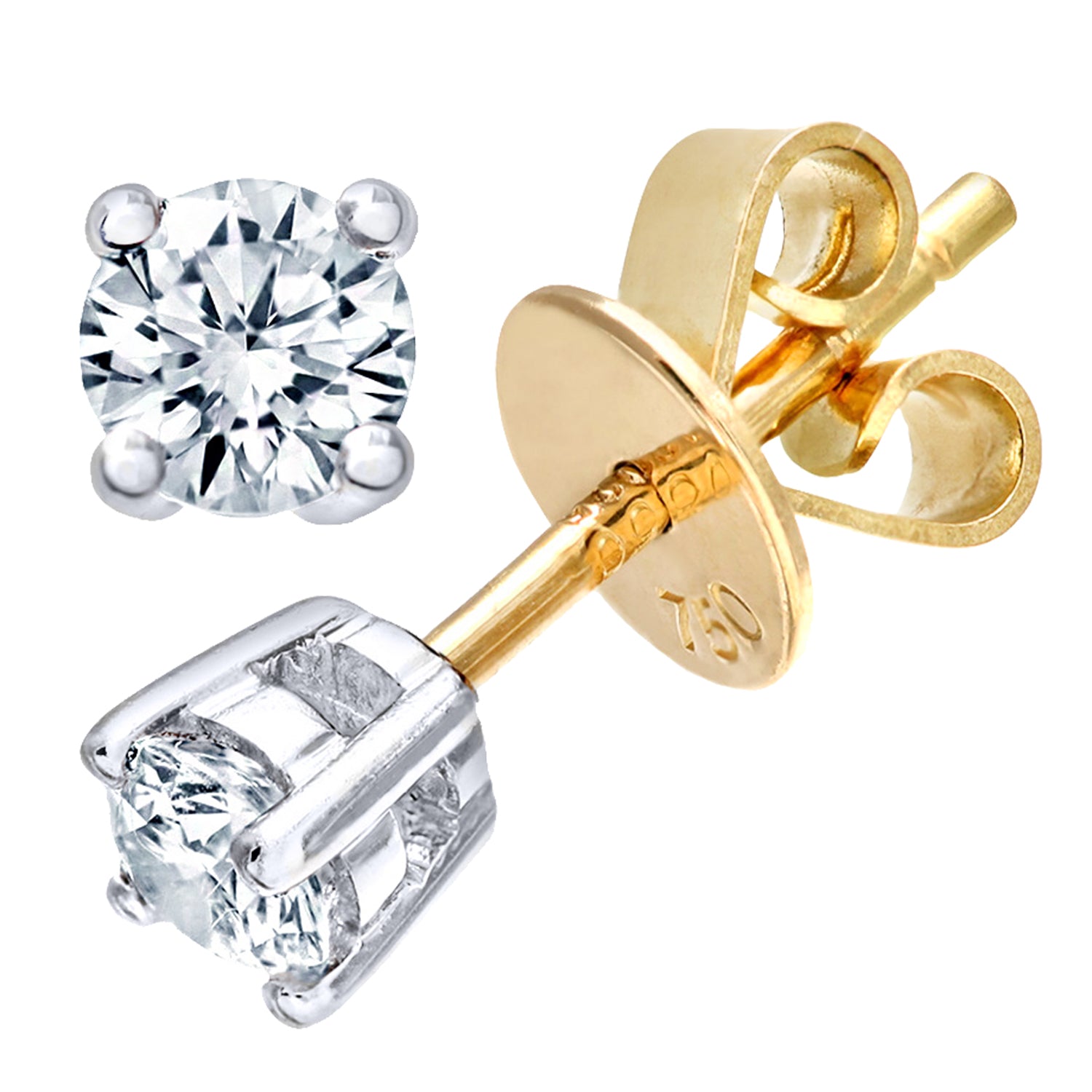 18ct Gold  Round 1/4ct Diamond Solitaire Stud Earrings - PE0AXL1373Y18JPK