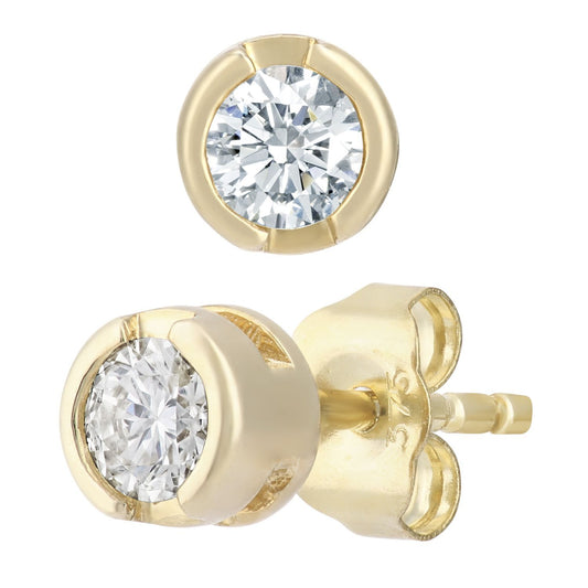 9ct Gold Round 1/4ct Diamond Solitaire Stud Earrings - PE0AXL1571Y