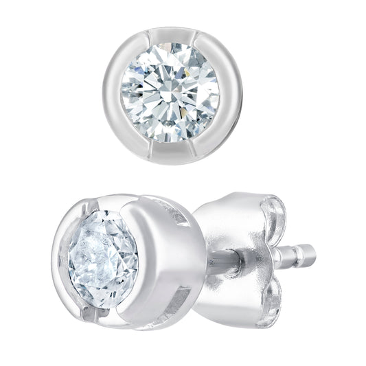 9ct White Gold  Round 1/3ct Diamond Solitaire Stud Earrings - PE0AXL1572W