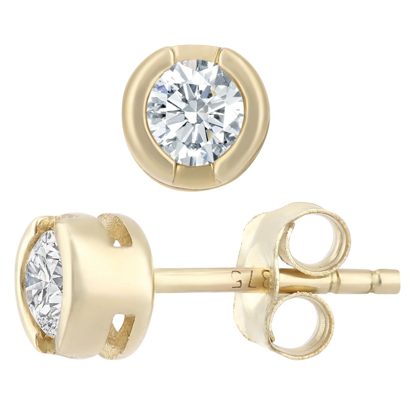 9ct Gold  Round 1/3ct Diamond Solitaire Stud Earrings - PE0AXL1572Y