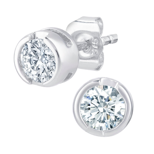 9ct White Gold  Round 1/2ct Diamond Solitaire Stud Earrings - PE0AXL1573W