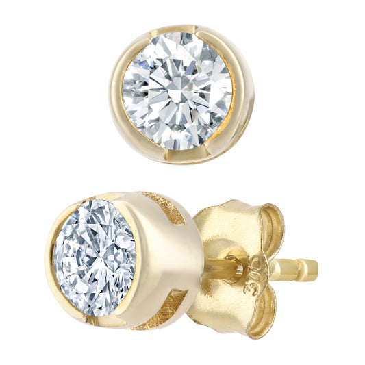 9ct Gold  Round 1/2ct Diamond Solitaire Stud Earrings - PE0AXL1573Y