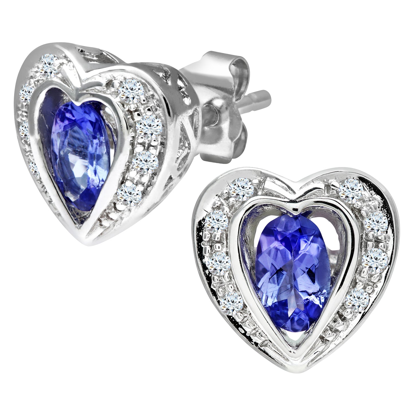 9ct White Gold  Diamond Oval 0.44ct Tanzanite Heart Stud Earrings - PE0AXL1599WTanz