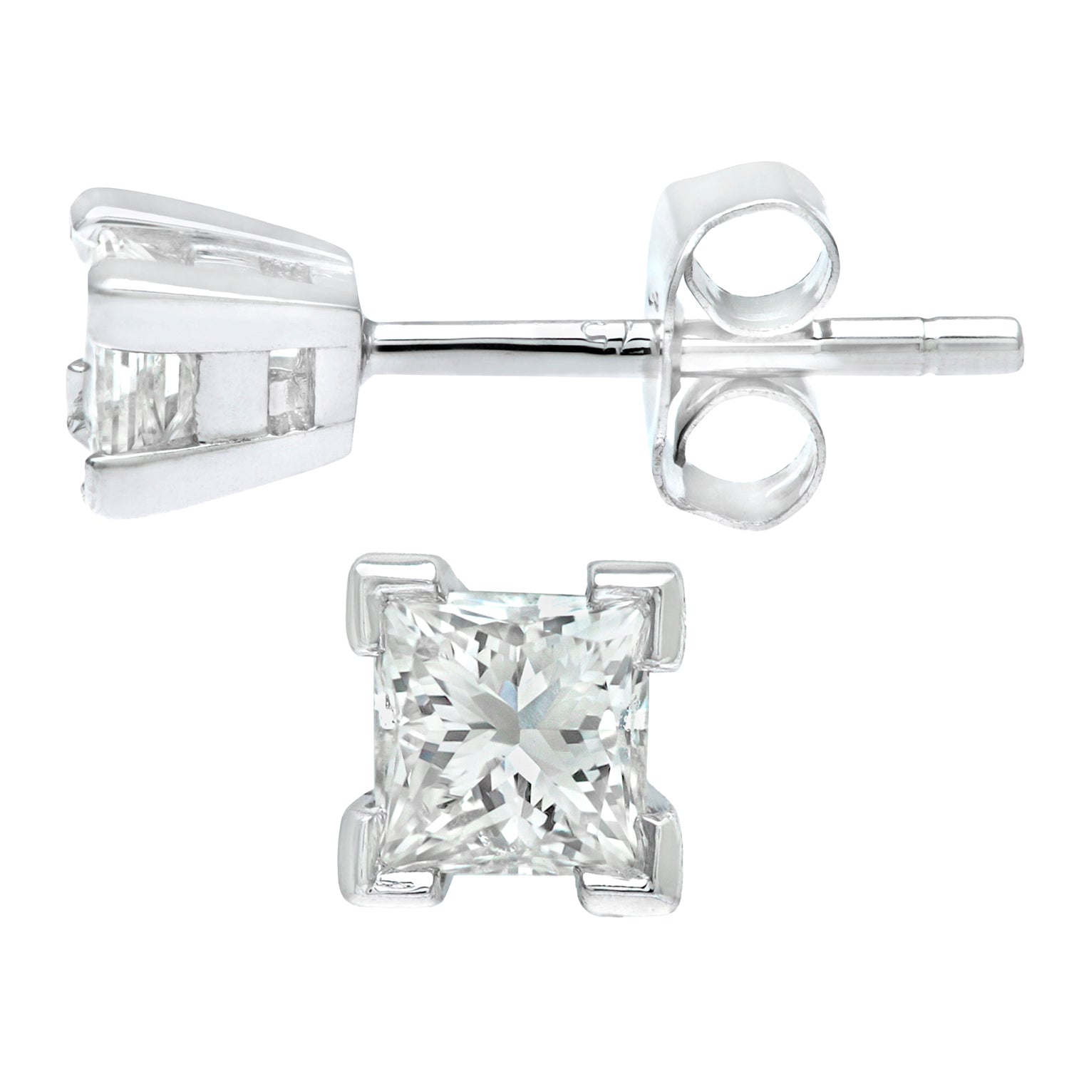 9ct White Gold  Princess 1/3ct Diamond Solitaire Stud Earrings - PE0AXL1796W