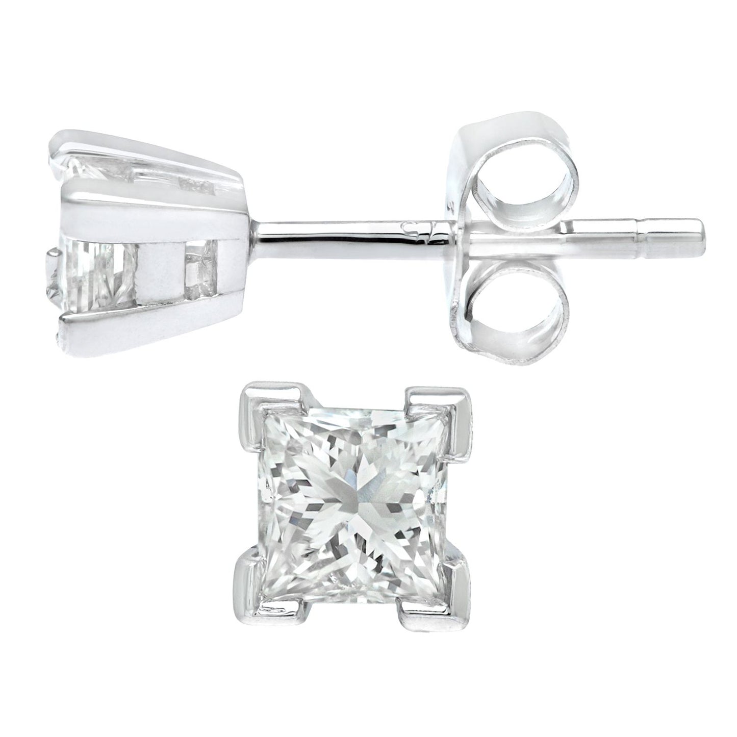 9ct White Gold  Princess 1/3ct Diamond Solitaire Stud Earrings - PE0AXL1796W